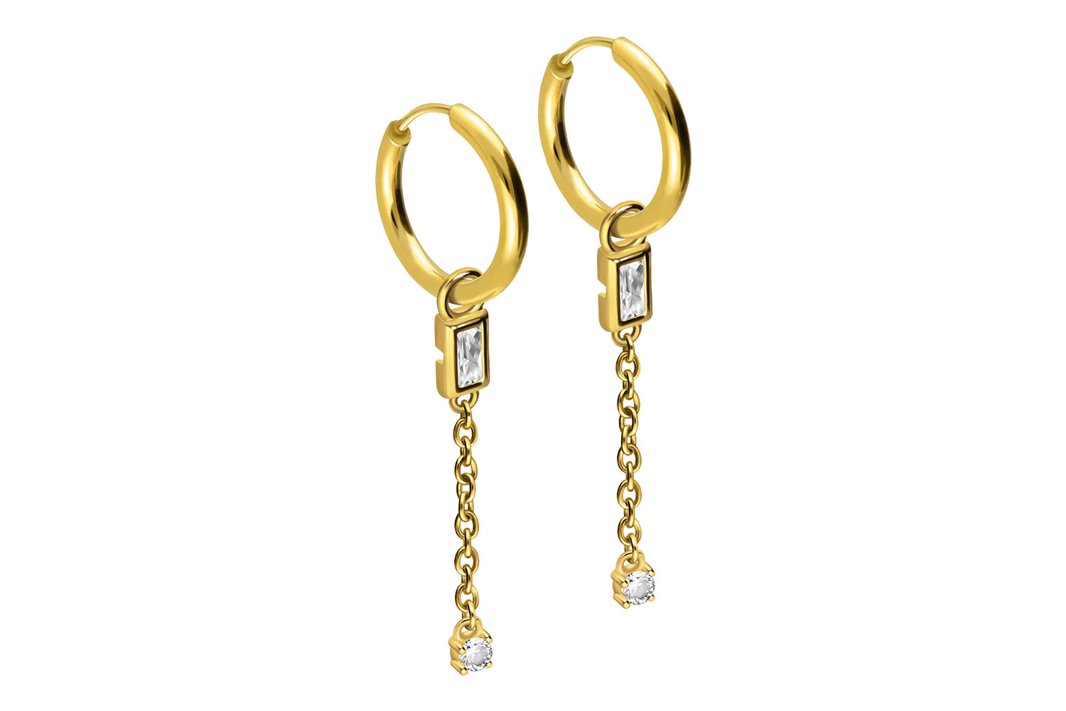 Chirurgenstahl Ohrclicker Creolen KRISTALLE + KETTE von Piercingline